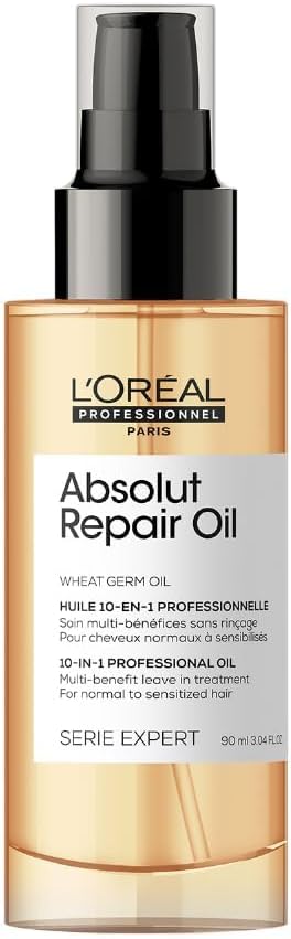 L’Oréal Professionnel | Absolut Repair Oil multi-benefit leave in treatment | For dry and damaged hair | | Repairs & Hydrates Dry, Damaged Hair | With Protein and Gold Quinoa | SERIE EXPERT | 90ml