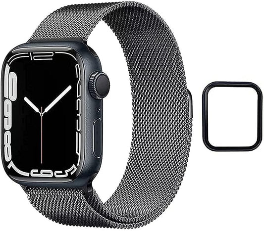 Milanese Loop Strap for Apple Watch Series Ultra 2 | 9 | 8 Ultra | 8 | 7 | 6 | 5 | 4 | 3 | SE, Stainless Steel Mesh type Band with Add on Screen Protector