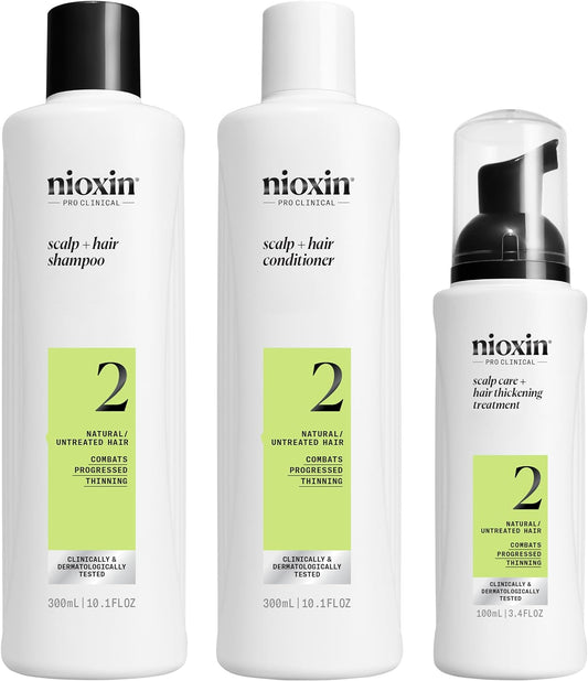 Nioxin System 2 Natural Hair Progressed Thinning Kit for Unisex 3 Pc, White