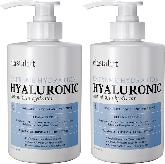 Hyaluronic Acid Cream. Anti-Aging cream with Hyaluronic Acid, Coconut Oil, Squalane for Wrinkles, Sagging Skin, Dry Skin 3-in-1 body, face and hand cream. Made in USA by Elastalift (Two - 15 Fl Oz)