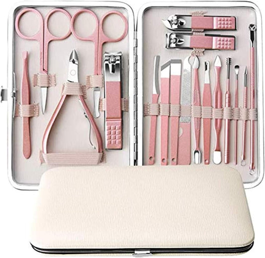 chengxin Anself Nail Clippers Set 18pcs Pedicure & Manicure Tool Kit with Acne Needle Nail File Trimmer Nose Hair Eyebrow Scissors Tool for Hand Foot & Face Care